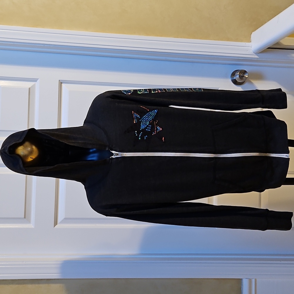 SOFT AS A GRAPE Grey zip-up hoodie featuring a sequined San Jose Sharks logo - M